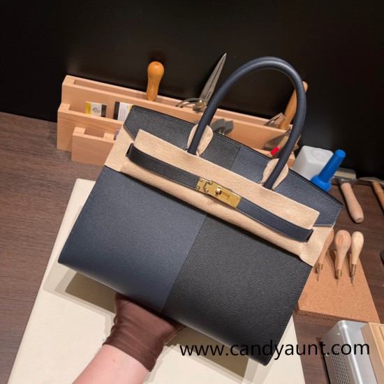 Hermes Birkin 30cm Casaque 89/ Black & 76/Blue Indigo & 0F/Blue Frida Gold Hardware Full Handmade Hermes Birkin 30cm Casaque 89/ Black & 76/Blue Indigo & 0F/Blue Frida Gold Hardware Full Handmade