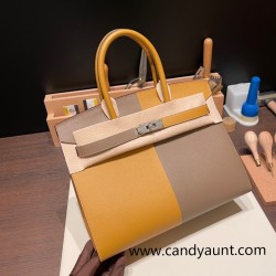 Hermes Birkin 30cm Casaque 2S /Sesame &18/Étoupe Grey& 2Z/ Blue nuit Silver Hardware  Full Handmade
