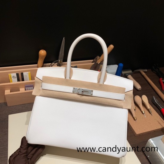 Hermes Birkin 30cm Epsom 01/White (Blanc) Silver Hardware Gold Hardware Full Handmade Hermes Birkin 30cm Epsom 01/White (Blanc) Silver Hardware Gold Hardware Full Handmade