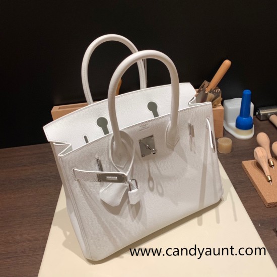 Hermes Birkin 30cm Epsom 01/White (Blanc) Silver Hardware Gold Hardware Full Handmade Hermes Birkin 30cm Epsom 01/White (Blanc) Silver Hardware Gold Hardware Full Handmade