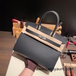 Madame Sellier birkin 30cm Outer Seam 89 /Black (Noir) Silver Hardware  Full Handmade