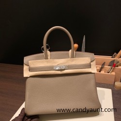 Hermes birkin 30cm togo 18 /Étoupe Grey Silver Hardware  Full Handmade