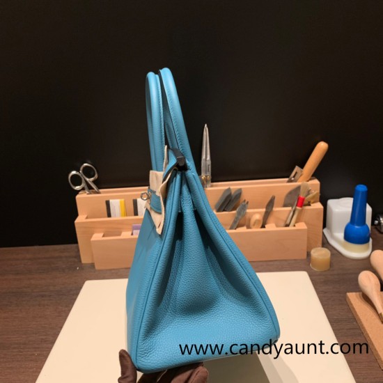Hermes birkin 30cm togo 7B /Turquoise Blue Silver Hardware Full Handmade Hermes birkin 30cm togo 7B /Turquoise Blue Silver Hardware Full Handmade