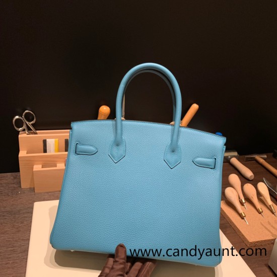 Hermes birkin 30cm togo 7B /Turquoise Blue Silver Hardware Full Handmade Hermes birkin 30cm togo 7B /Turquoise Blue Silver Hardware Full Handmade