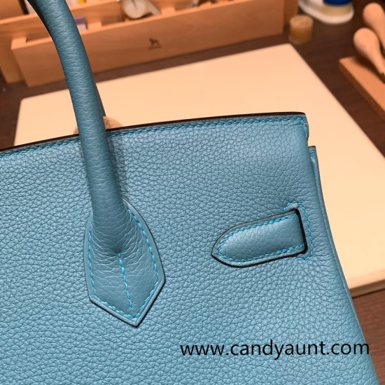 Hermes birkin 30cm togo 7B /Turquoise Blue Silver Hardware Full Handmade Hermes birkin 30cm togo 7B /Turquoise Blue Silver Hardware Full Handmade