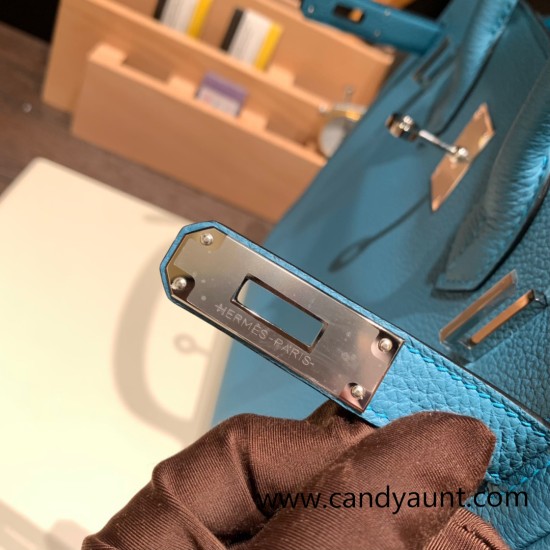 Hermes birkin 30cm togo 7B /Turquoise Blue Silver Hardware Full Handmade Hermes birkin 30cm togo 7B /Turquoise Blue Silver Hardware Full Handmade