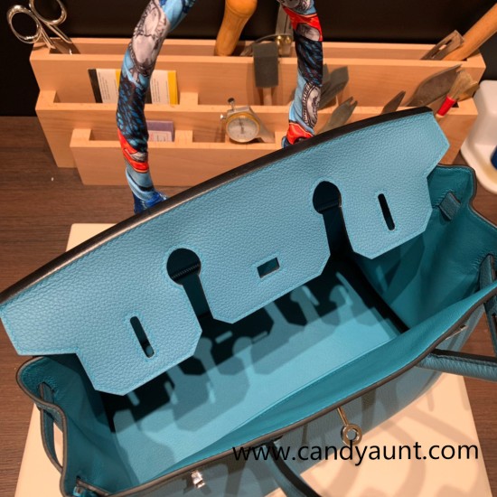 Hermes birkin 30cm togo 7B /Turquoise Blue Silver Hardware Full Handmade Hermes birkin 30cm togo 7B /Turquoise Blue Silver Hardware Full Handmade