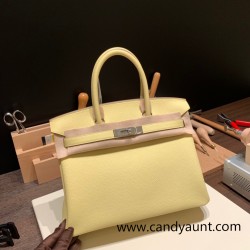 Hermes birkin 30cm togo 1Z /Jaune Poussin Silver Hardware  Full Handmade