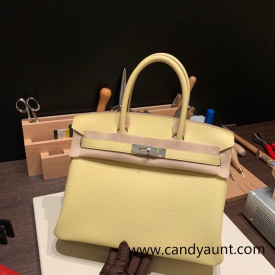 Hermes birkin 30cm togo 1Z /Jaune Poussin Silver Hardware Full Handmade Hermes birkin 30cm togo 1Z /Jaune Poussin Silver Hardware Full Handmade