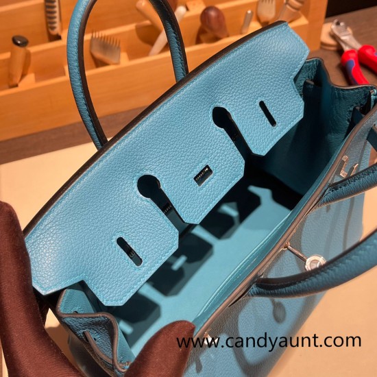 Hermes birkin 30cm togo P3/ Blue du Nord Silver Hardware Full Handmade Hermes birkin 30cm togo P3/ Blue du Nord Silver Hardware Full Handmade
