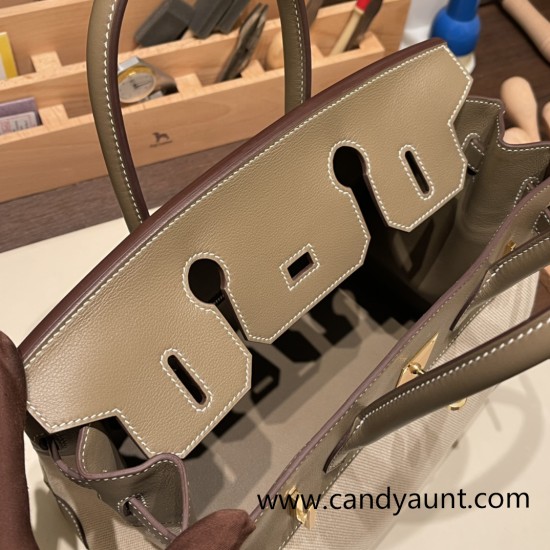 Hermes birkin 30cm swift& Canvas 18 /Étoupe Grey Silver Hardware Full Handmade Hermes birkin 30cm swift& Canvas 18 /Étoupe Grey Silver Hardware Full Handmade