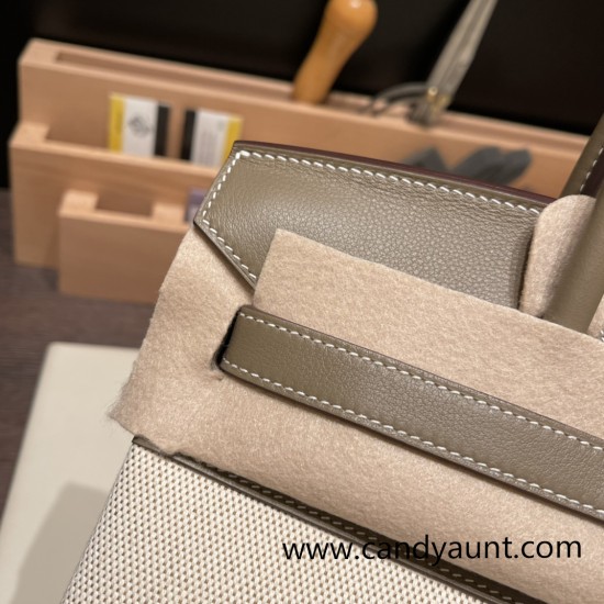 Hermes birkin 30cm swift& Canvas 18 /Étoupe Grey Silver Hardware Full Handmade Hermes birkin 30cm swift& Canvas 18 /Étoupe Grey Silver Hardware Full Handmade