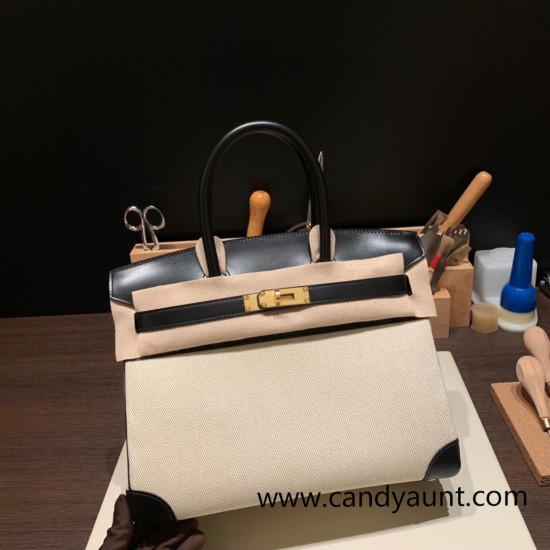 Hermes birkin 30cm box & Canvas 4B 89 /Black (Noir) Silver Hardware Full Handmade Hermes birkin 30cm box & Canvas 4B 89 /Black (Noir) Silver Hardware Full Handmade