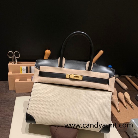 Hermes birkin 30cm box & Canvas 4B 89 /Black (Noir) Silver Hardware Full Handmade Hermes birkin 30cm box & Canvas 4B 89 /Black (Noir) Silver Hardware Full Handmade