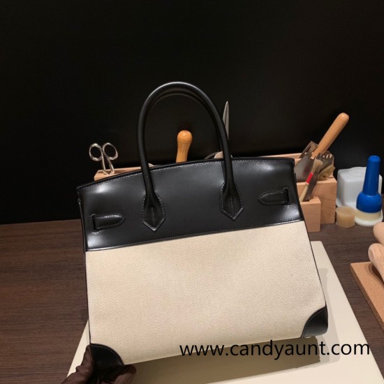 Hermes birkin 30cm box & Canvas 4B 89 /Black (Noir) Silver Hardware Full Handmade Hermes birkin 30cm box & Canvas 4B 89 /Black (Noir) Silver Hardware Full Handmade