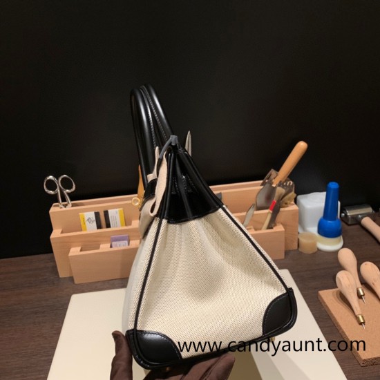 Hermes birkin 30cm box & Canvas 4B 89 /Black (Noir) Silver Hardware Full Handmade Hermes birkin 30cm box & Canvas 4B 89 /Black (Noir) Silver Hardware Full Handmade