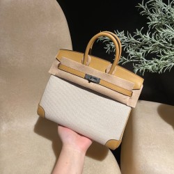 Hermes birkin 30cm stock Swift & Canvas 0M/Chai Silver Hardware  Full Handmade