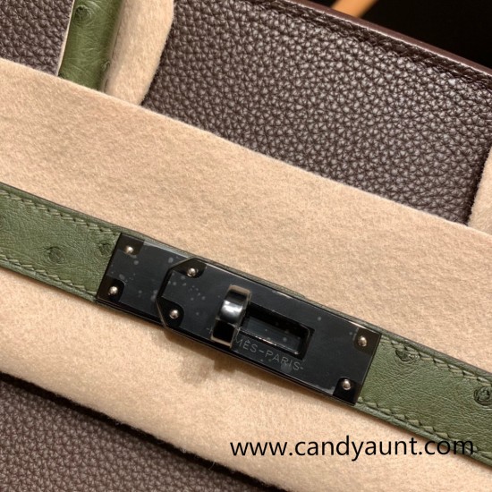 Hermes Birkin 35cm togo & Ostrich 46/ Ebene& V6/ Canope Silver Hardware Full Handmade Hermes Birkin 35cm togo & Ostrich 46/ Ebene& V6/ Canope Silver Hardware Full Handmade