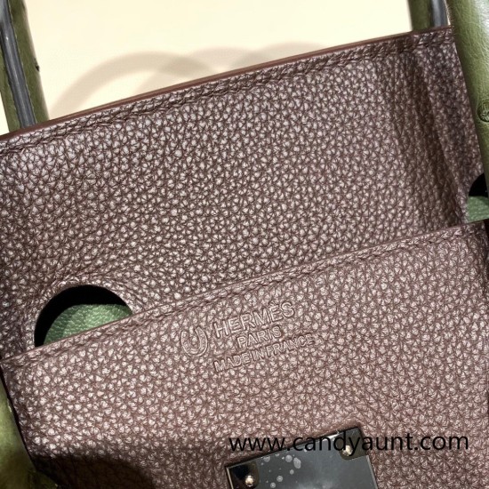 Hermes Birkin 35cm togo & Ostrich 46/ Ebene& V6/ Canope Silver Hardware Full Handmade Hermes Birkin 35cm togo & Ostrich 46/ Ebene& V6/ Canope Silver Hardware Full Handmade