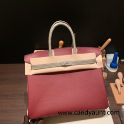 Birkin35cm evercolor& chamois 55/ Rouge H & 81 /Gris Tourterelle Silver Hardware Full Handmade