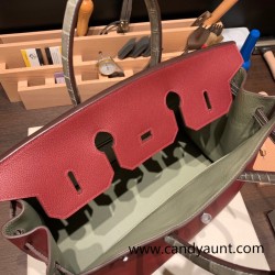 Birkin35cm evercolor& chamois 55/ Rouge H & 81 /Gris Tourterelle Silver Hardware Full Handmade
