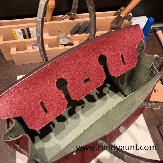 Birkin35cm evercolor& chamois 55/ Rouge H & 81 /Gris Tourterelle Silver Hardware Full Handmade Birkin35cm evercolor& chamois 55/ Rouge H & 81 /Gris Tourterelle Silver Hardware Full Handmade