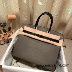 Hermes Birkin 35cm togo & chamois  8F/ Etain& 89 /Black So Black Hardware Full Handmade
