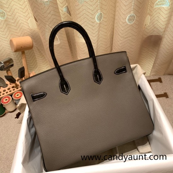 Hermes Birkin 35cm togo & chamois 8F/ Etain& 89 /Black So Black Hardware Full Handmade Hermes Birkin 35cm togo & chamois 8F/ Etain& 89 /Black So Black Hardware Full Handmade