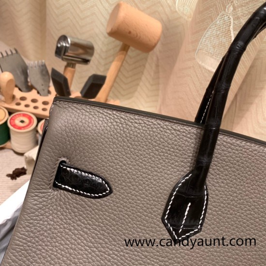 Hermes Birkin 35cm togo & chamois 8F/ Etain& 89 /Black So Black Hardware Full Handmade Hermes Birkin 35cm togo & chamois 8F/ Etain& 89 /Black So Black Hardware Full Handmade