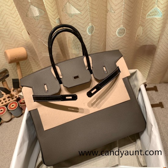 Hermes Birkin 35cm togo & chamois 8F/ Etain& 89 /Black So Black Hardware Full Handmade Hermes Birkin 35cm togo & chamois 8F/ Etain& 89 /Black So Black Hardware Full Handmade