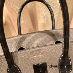 Hermes Birkin 35cm togo & chamois  8F/ Etain& 89 /Black So Black Hardware Full Handmade