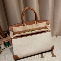Hermes Birkin 35cm canvas 7T/Blue Electric Silver Hardware Full Handmade