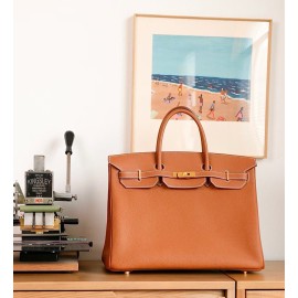 Birkin 40cm Togo Leather 2Z/Blue Nuit & 8V/Orange Poppy with Silver Hardware | Fully Handcrafted