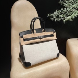 Birkin Triomphe H 25 (Canvas & Swift Leather Combination) – Swift Leather Color: 89 Noir with Silver Hardware