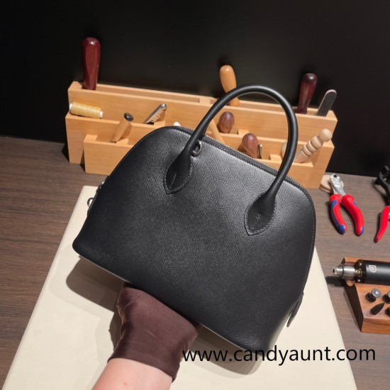 Hermes 25cm bolide Epsom 89 /Black (Noir) Full Handmade Silver Hardware003 Hermes 25cm bolide Epsom 89 /Black (Noir) Full Handmade Silver Hardware003
