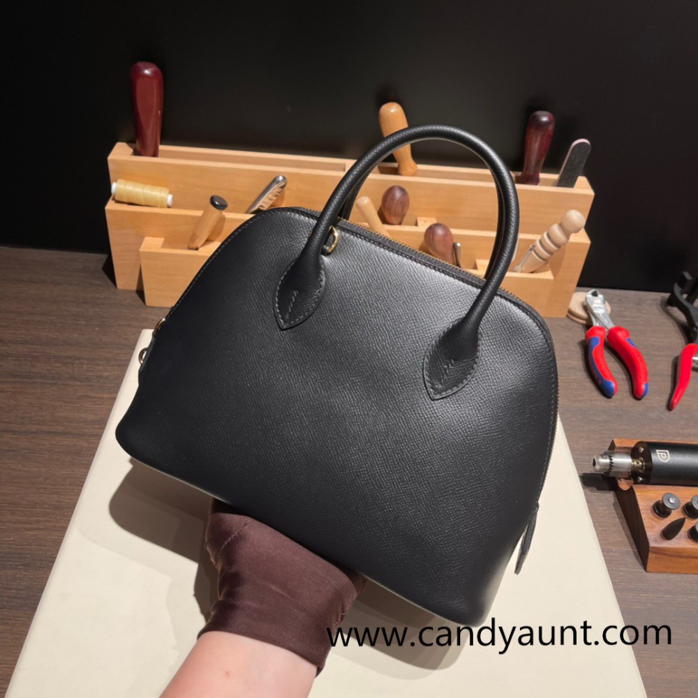 Hermes 25cm bolide Epsom 89 /Black (Noir) Full Handmade Gold Hardware005