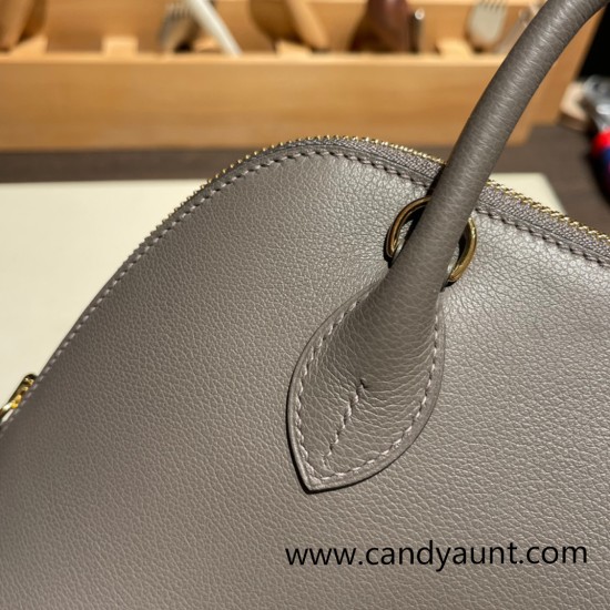 Hermes 25cm bolide Evercolor 0L/ Gris Meyer Full Handmade Gold Hardware006 Hermes 25cm bolide Evercolor 0L/ Gris Meyer Full Handmade Gold Hardware006