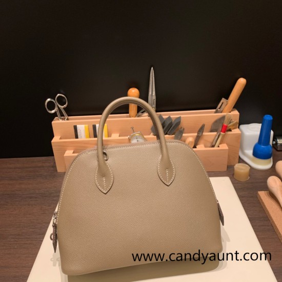 Hermes 25cm bolide Epsom 18 /Étoupe Grey Full Handmade Silver Hardware008 Hermes 25cm bolide Epsom 18 /Étoupe Grey Full Handmade Silver Hardware008