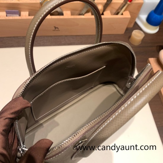 Hermes 25cm bolide Epsom 18 /Étoupe Grey Full Handmade Silver Hardware008 Hermes 25cm bolide Epsom 18 /Étoupe Grey Full Handmade Silver Hardware008