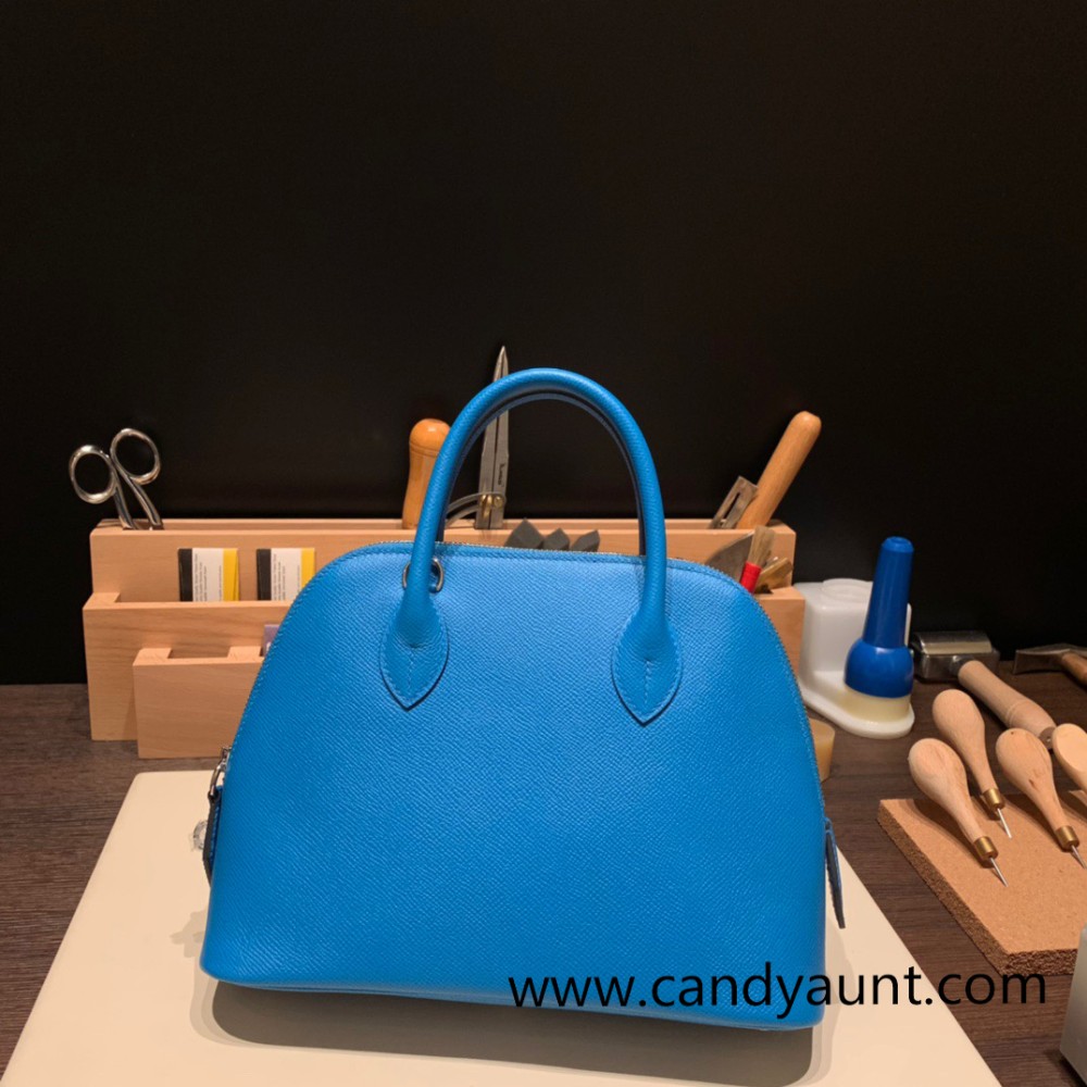 Hermes 25cm bolide Epsom B3 /Blue Zanzibar  Full Handmade Silver Hardware022