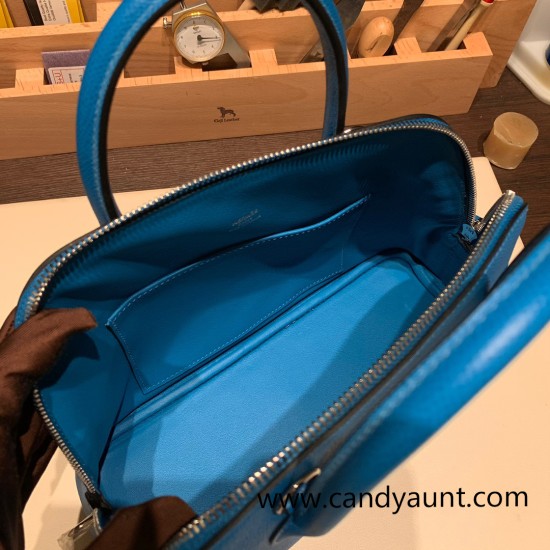 Hermes 25cm bolide Epsom B3 /Blue Zanzibar Full Handmade Silver Hardware022 Hermes 25cm bolide Epsom B3 /Blue Zanzibar Full Handmade Silver Hardware022