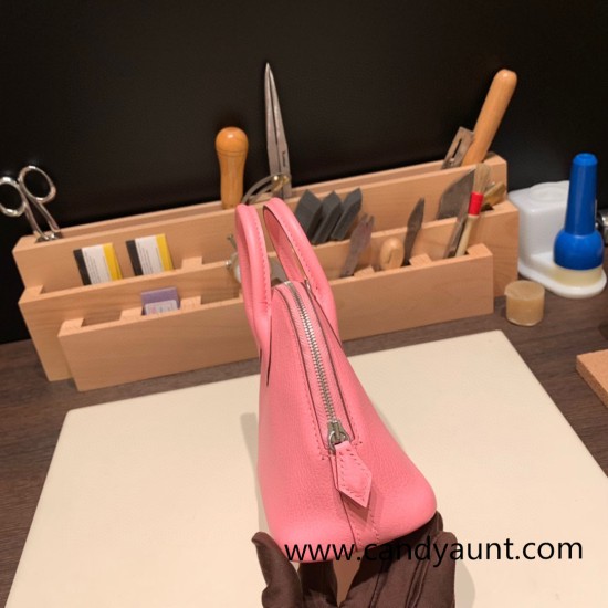 Hermes mini bolide Chevre 1Q/Rose Confetti Full Handmade 022 Hermes mini bolide Chevre 1Q/Rose Confetti Full Handmade 022