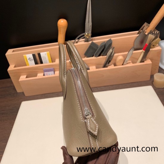 Hermes mini bolide Chevre 8C/ Elephant Grey Full Handmade 026 Hermes mini bolide Chevre 8C/ Elephant Grey Full Handmade 026
