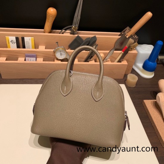 Hermes mini bolide Chevre 8C/ Elephant Grey Full Handmade 026 Hermes mini bolide Chevre 8C/ Elephant Grey Full Handmade 026