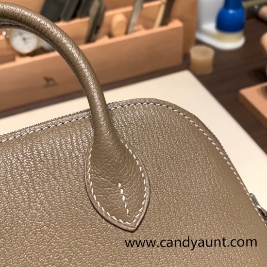 Hermes mini bolide Chevre 8C/ Elephant Grey Full Handmade 026 Hermes mini bolide Chevre 8C/ Elephant Grey Full Handmade 026
