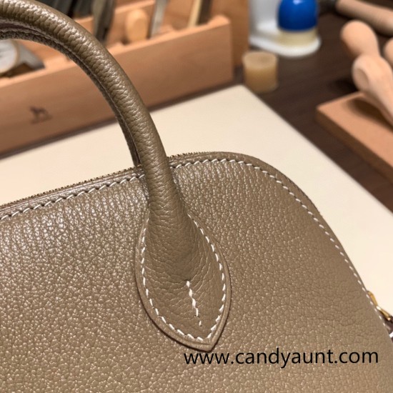 Hermes mini bolide Chevre 8C /Elephant Grey Full Handmade 027 Hermes mini bolide Chevre 8C /Elephant Grey Full Handmade 027