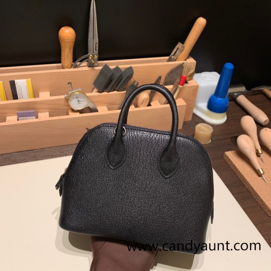 Hermes mini bolide Chevre 89 /Black (Noir) Full Handmade 032 Hermes mini bolide Chevre 89 /Black (Noir) Full Handmade 032