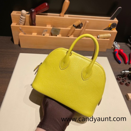 Hermes mini bolide Chevre 9R/Lime Full Handmade 036 Hermes mini bolide Chevre 9R/Lime Full Handmade 036