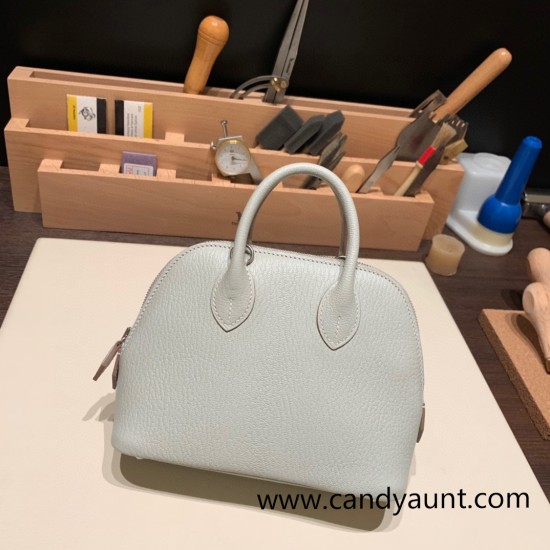 Hermes mini bolide Chevre 80 /Pearl Grey Full Handmade 045 Hermes mini bolide Chevre 80 /Pearl Grey Full Handmade 045