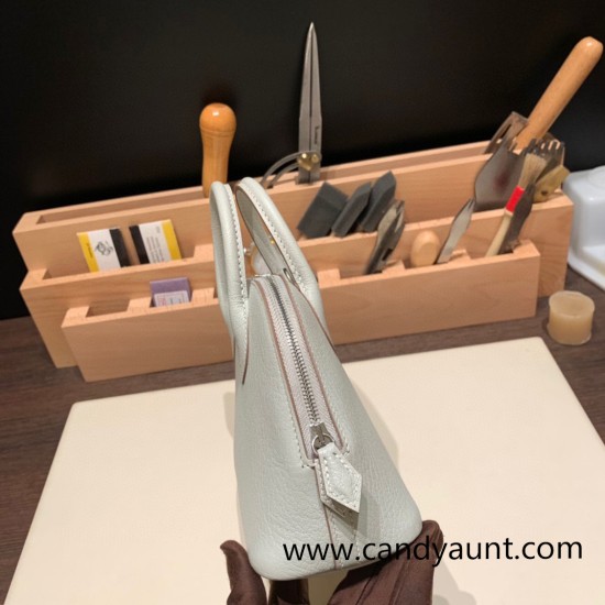Hermes mini bolide Chevre 80 /Pearl Grey Full Handmade 045 Hermes mini bolide Chevre 80 /Pearl Grey Full Handmade 045